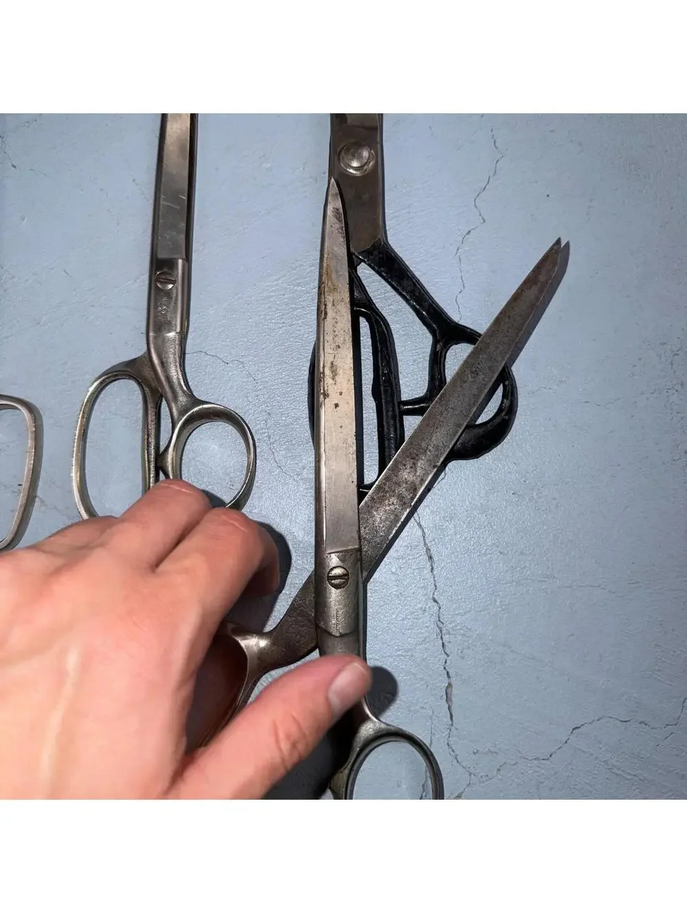 4 Pairs of Used Vintage Scissors Silver Handle Henkel Italy Steel Rare 60s